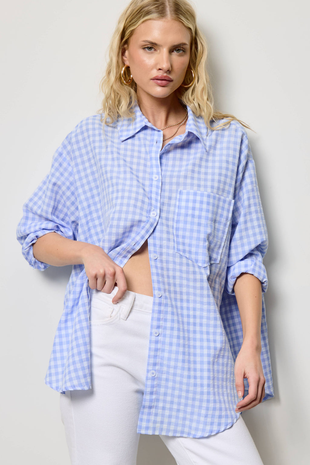 Oversized Gingham Button Down Shirt