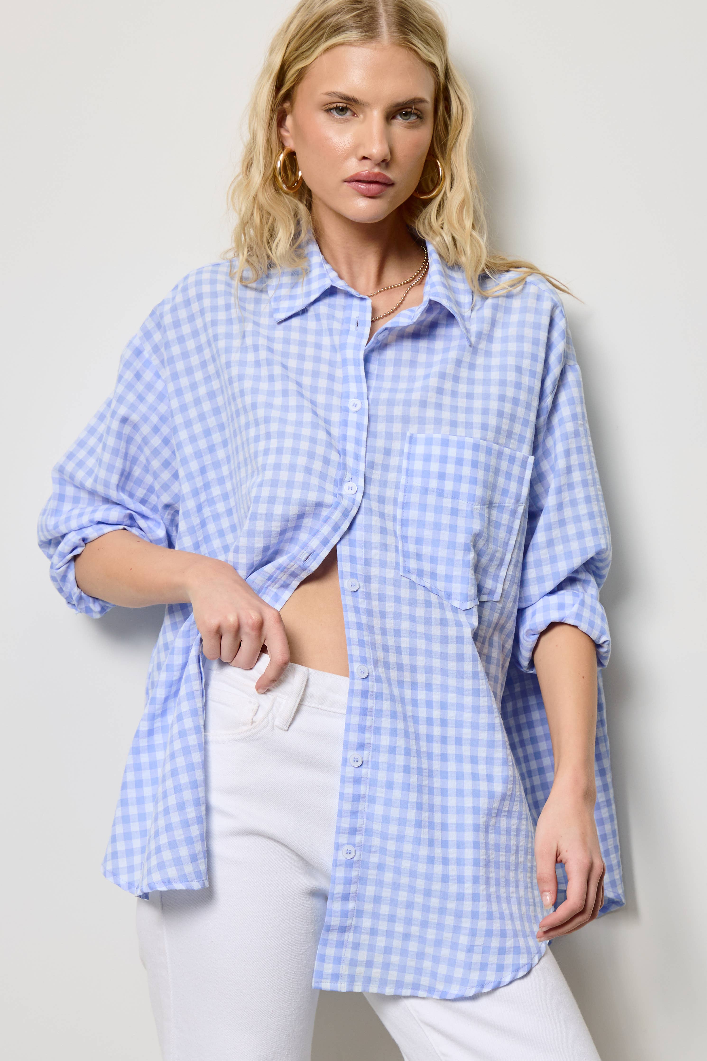 Oversized Gingham Button Down Shirt