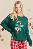 Candy Cane Happy Holidays Patchwork Knit Sweater