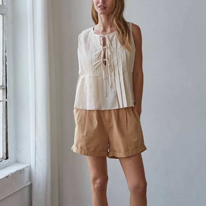Sleeveless Pin Tuck Detail Top