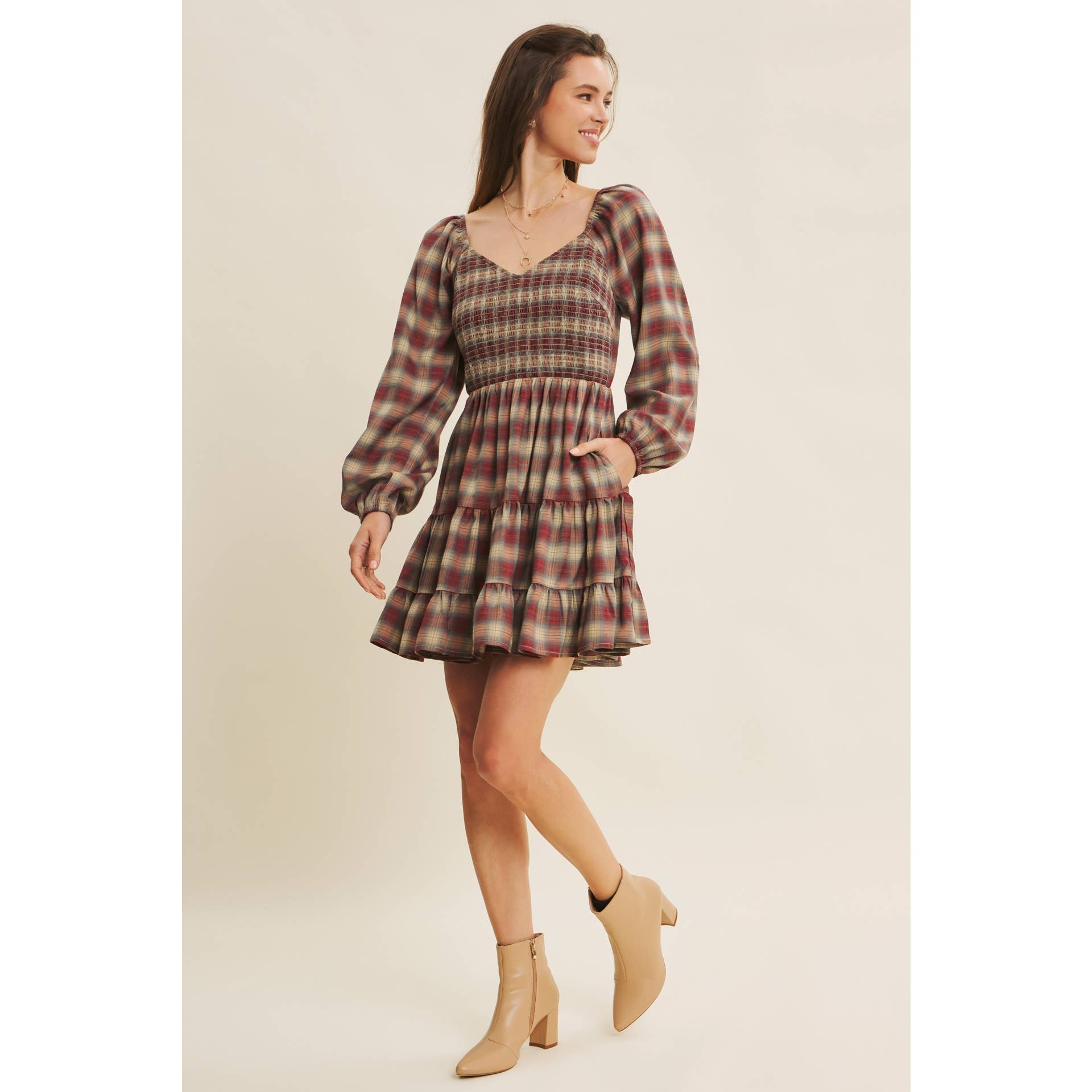 Plaid Smocked Mini Dress- CLEARANCE