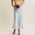 THICK SILKY SATIN BIAS CUT MAXI SKIRT: CLOUD BLUE