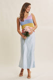 THICK SILKY SATIN BIAS CUT MAXI SKIRT: CLOUD BLUE