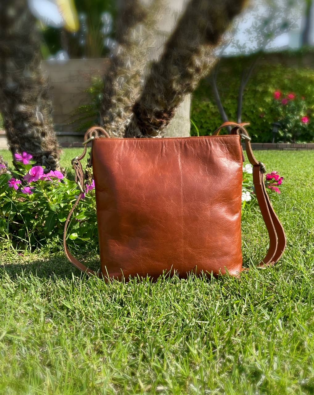 Waxed oil cowhide leather crossbody backpack