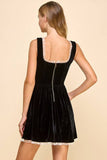 Square Neckline Velvet Lace Trim Dress