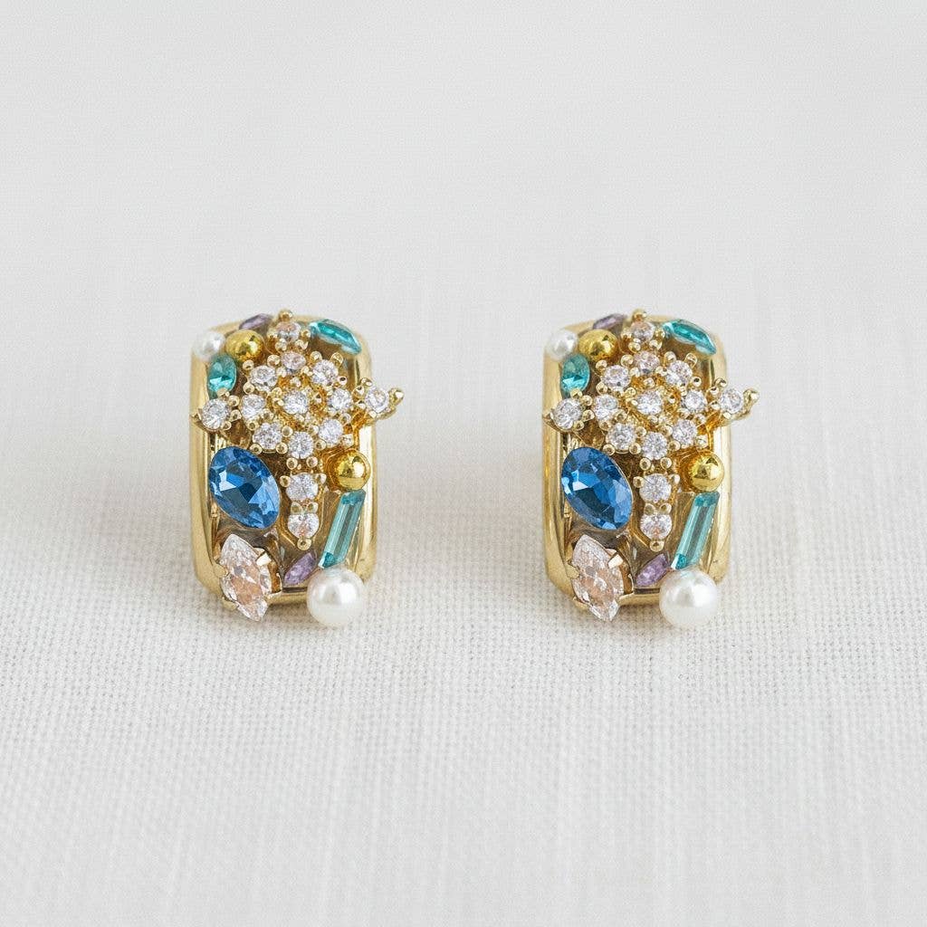 Vintage Inspired Colorful Cubic Zirconia C-Shape Stud Earrin