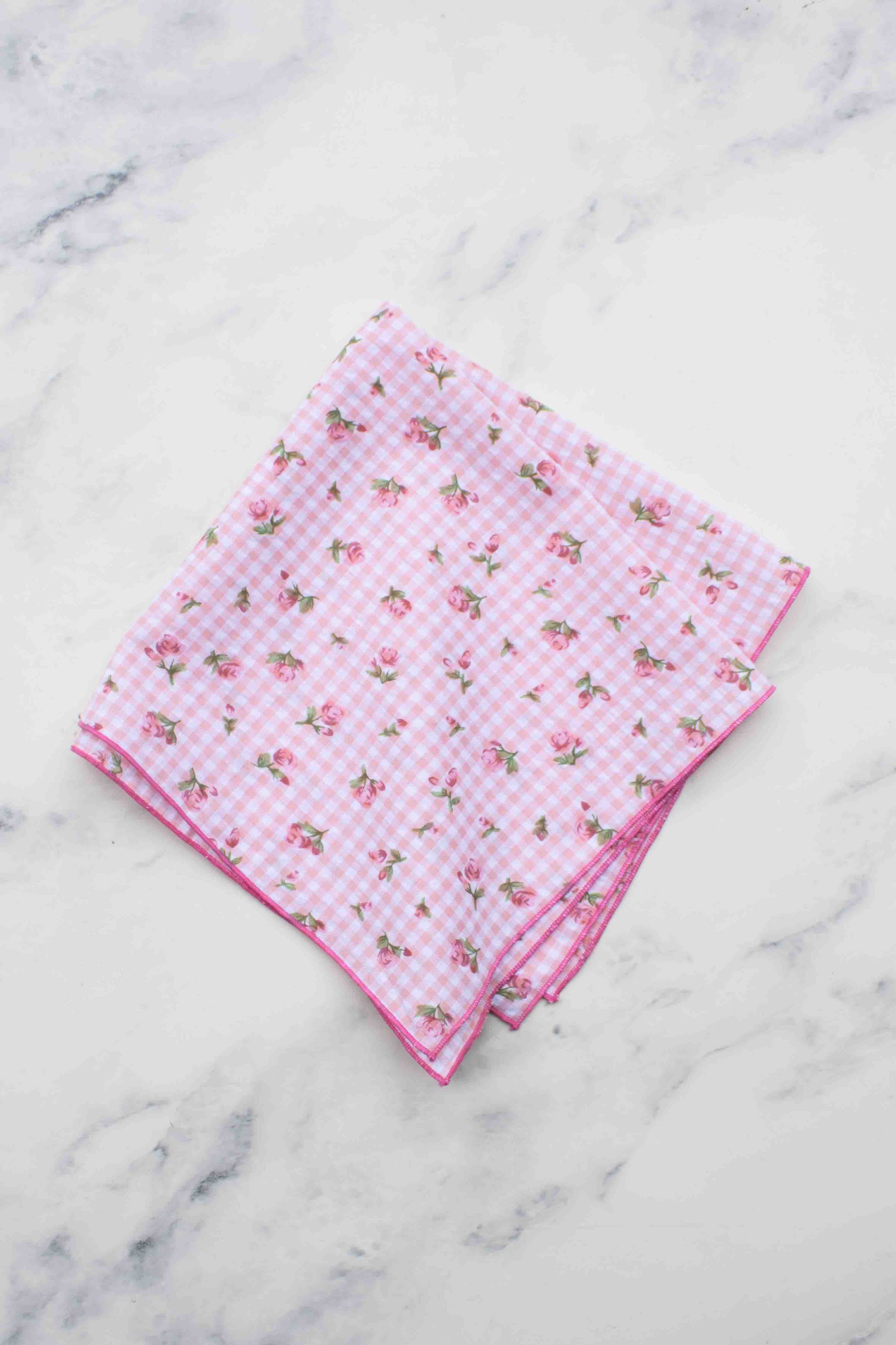 Floral Gingham Cotton Square Scarf
