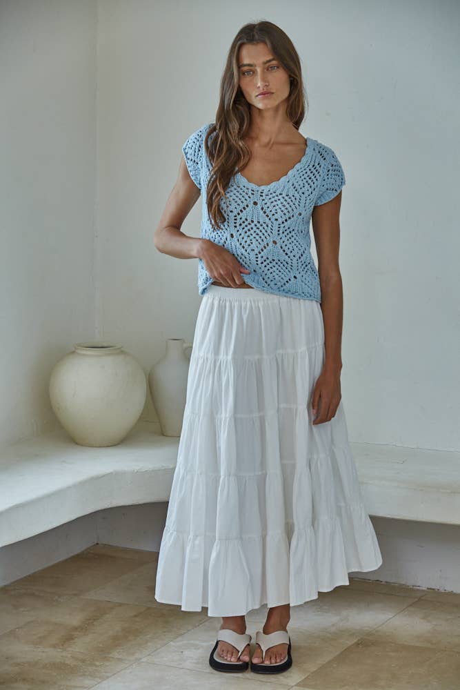 Crochet Cotton V-Neck Sweater Top