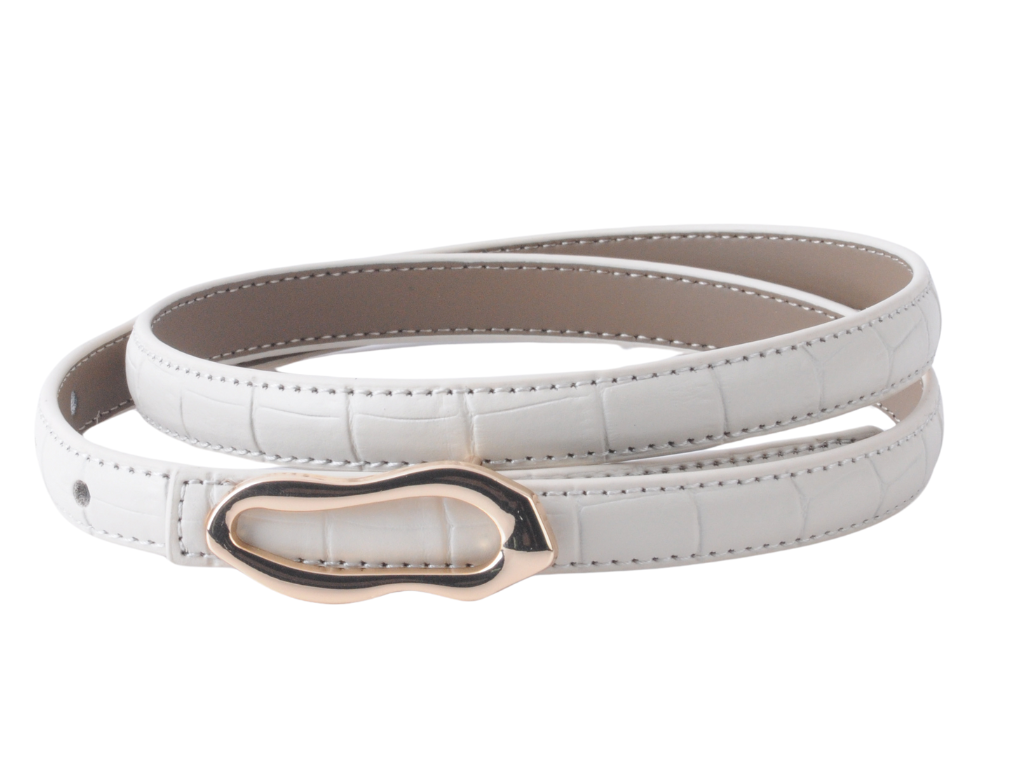 Skinny Croco-Embossed Belt with Thin Asymmetrical Buckle
