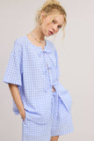 Gingham Open Front Self Tie Top and Shorts Matching Set