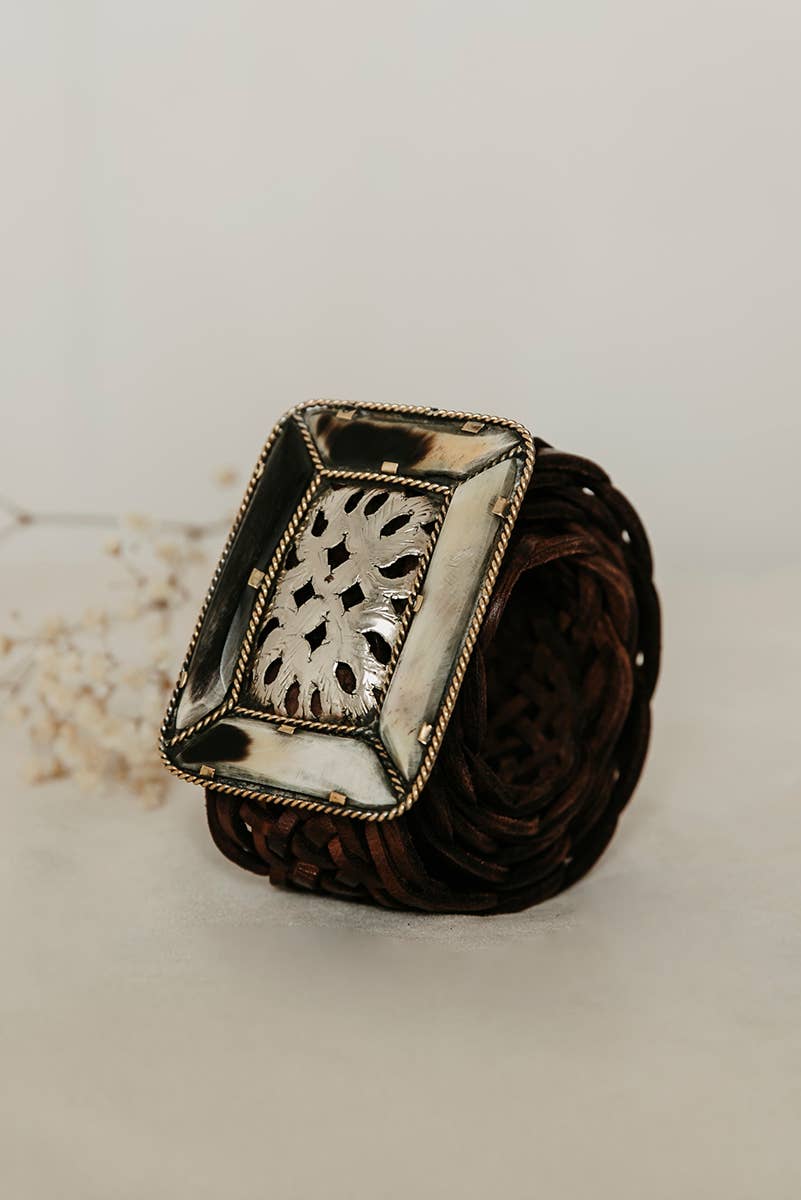 BROWN LEATHER BELT WIDE SQUARE EMPIRE