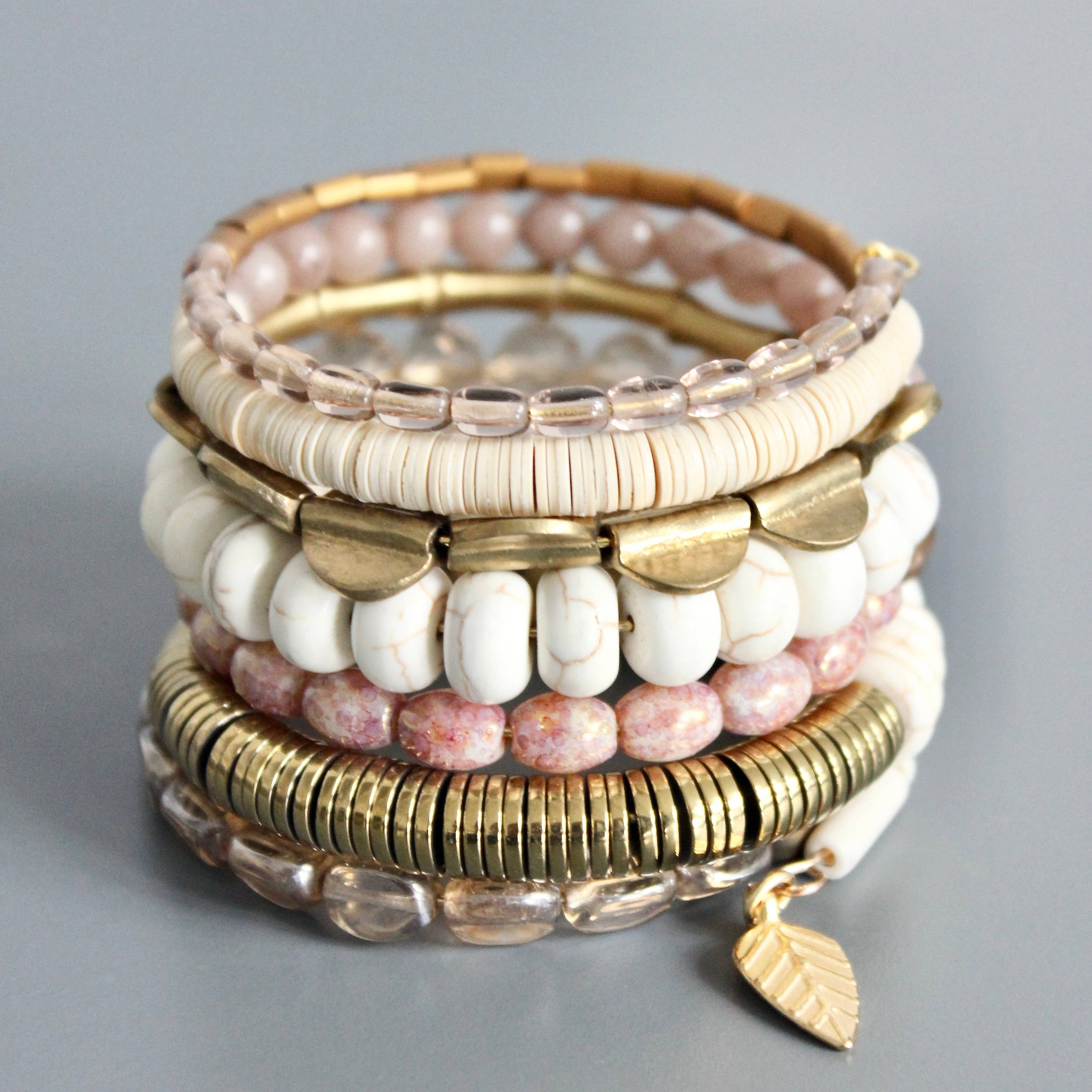 Mauve and white wrap bracelet