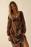 Abstract-Print Velvet-Trimmed V-Neck Maxi Dress