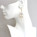 White and crystal geometric chandelier earrings