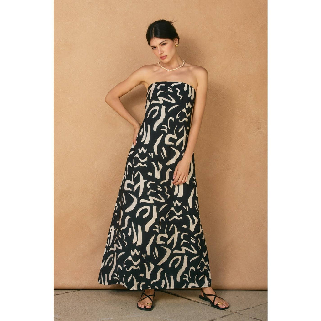 Gigi Modern Strapless Drape Back Maxi Dress