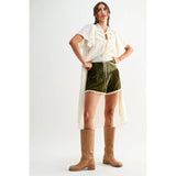 VELVET HIGH-WAIST LACE TRIM SHORTS