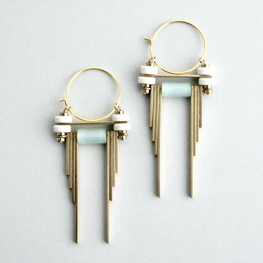 White and  mint green hoop earrings