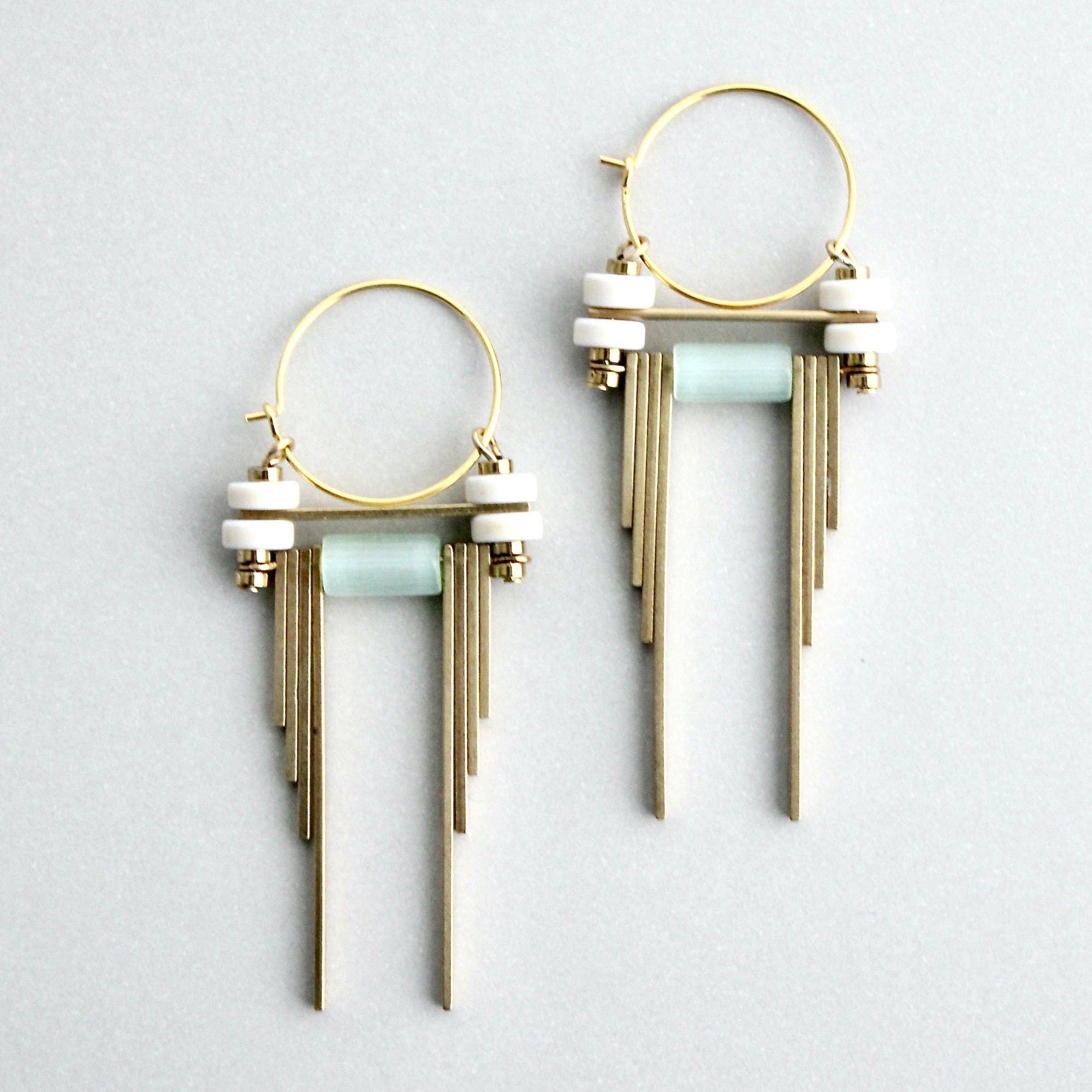 White and  mint green hoop earrings