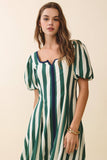 Bold Vertical Stripes Square Neck Midi Dress