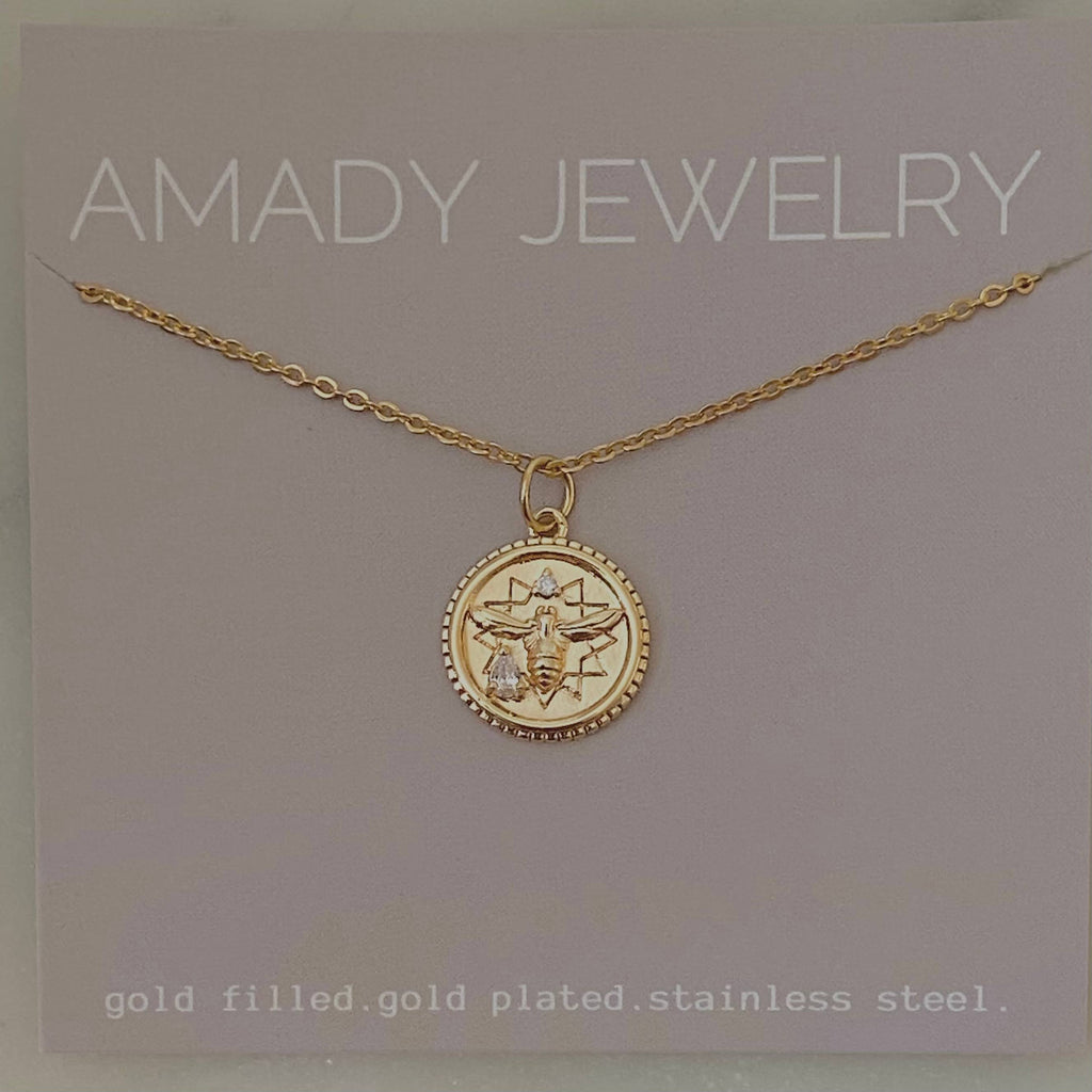 Coin Necklace 18k Gold Filled Gold Plated Honeybee Queen Bee