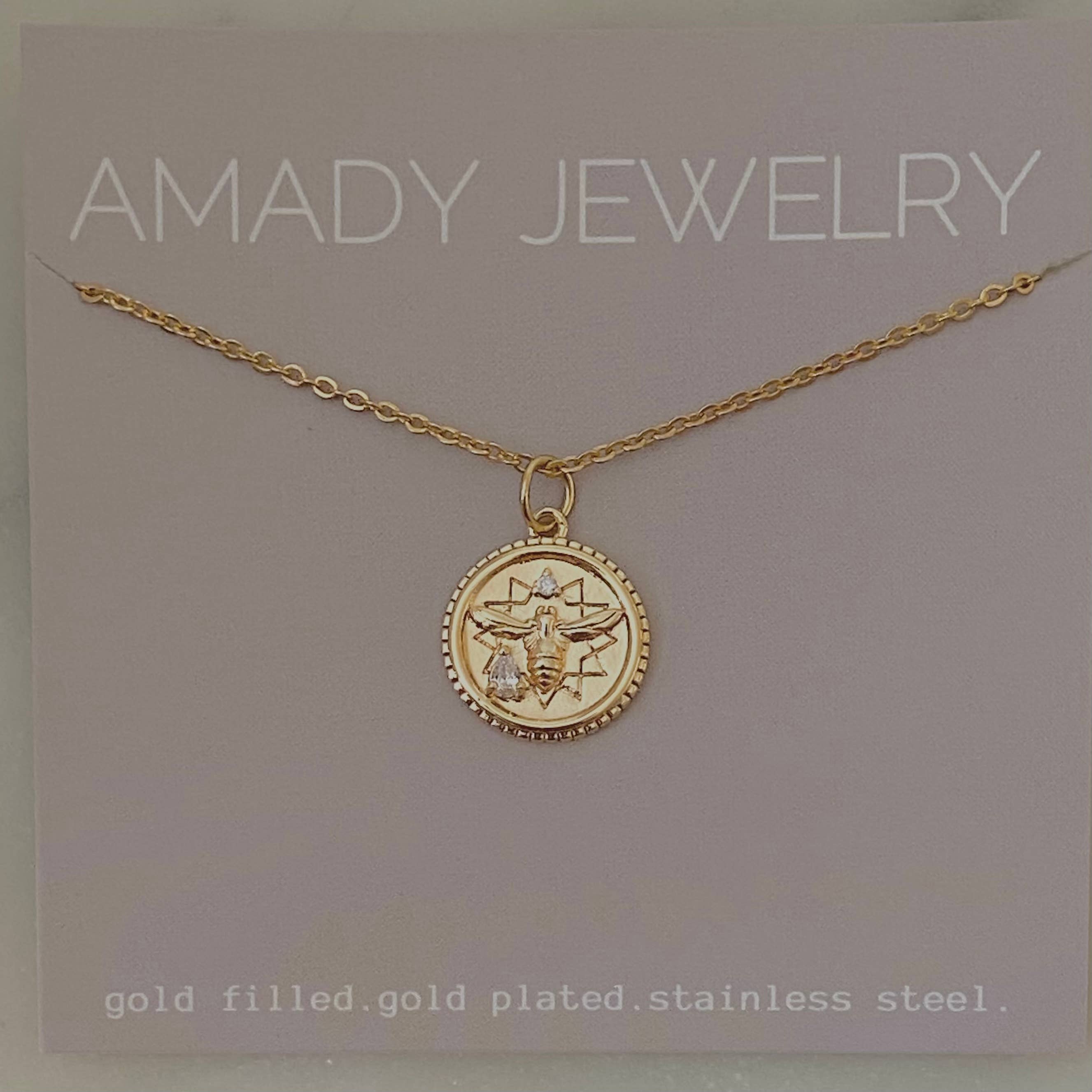Coin Necklace 18k Gold Filled Gold Plated Honeybee Queen Bee
