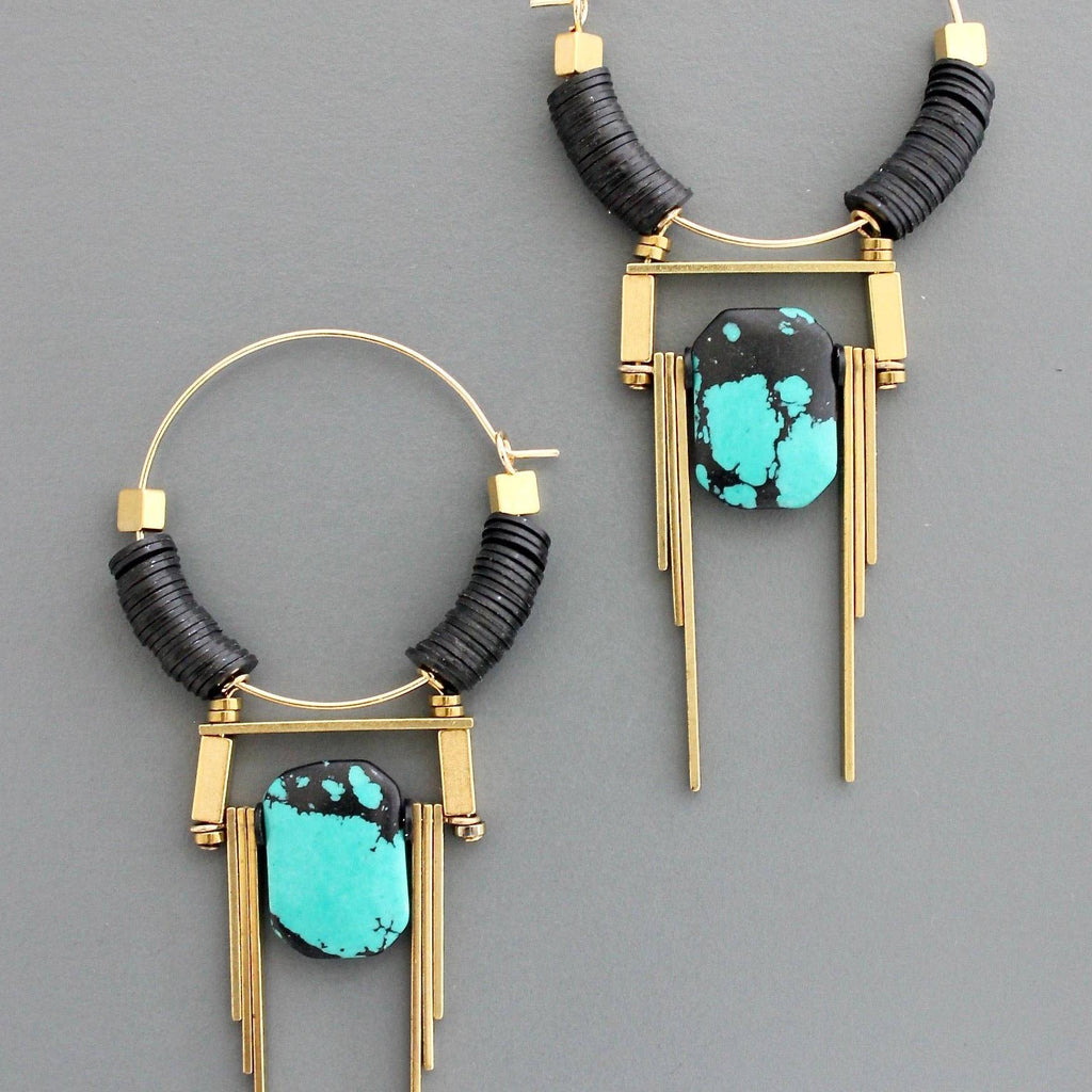 Art Deco turquoise hoop earrings