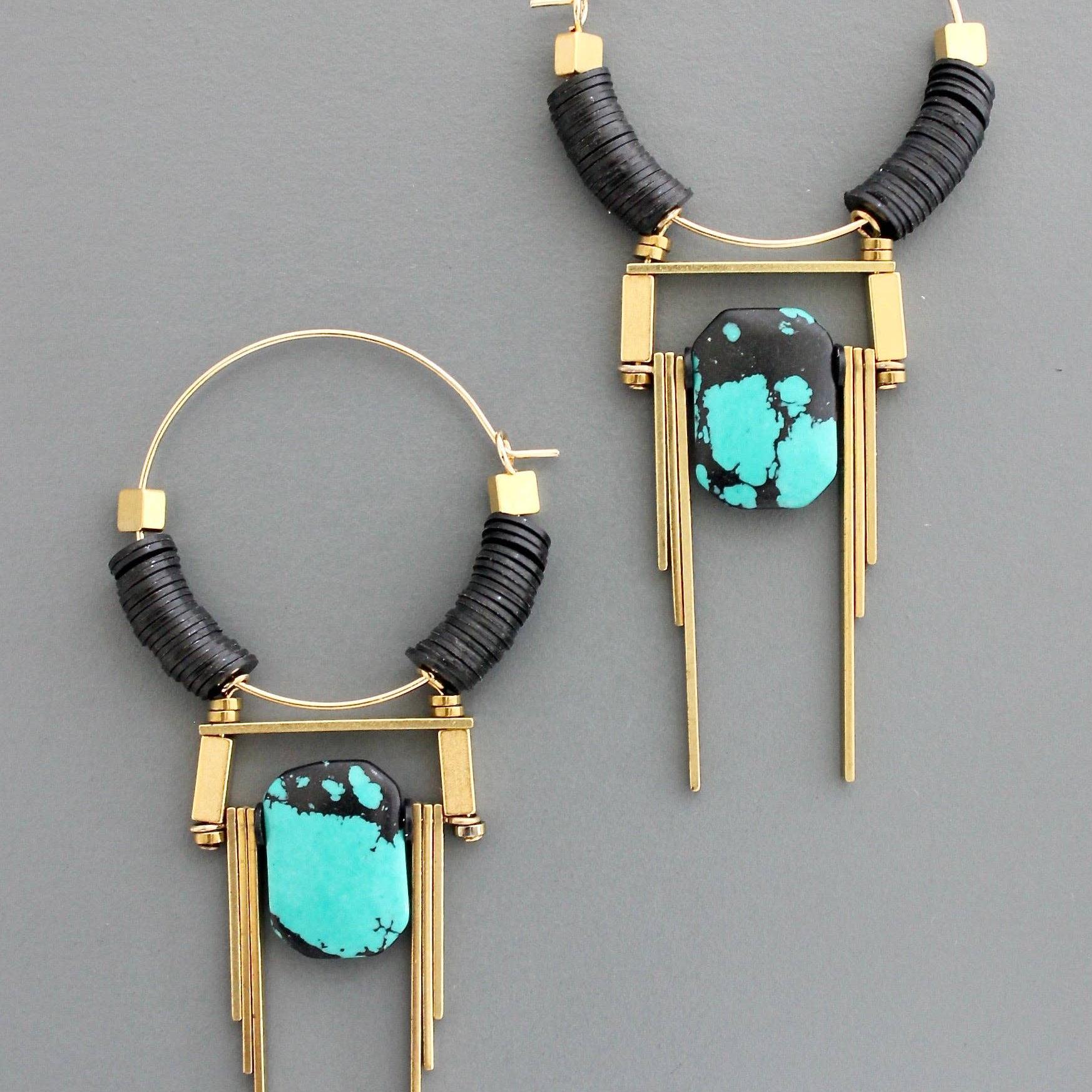 Art Deco turquoise hoop earrings