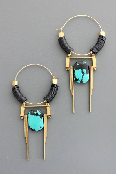 Art Deco turquoise hoop earrings