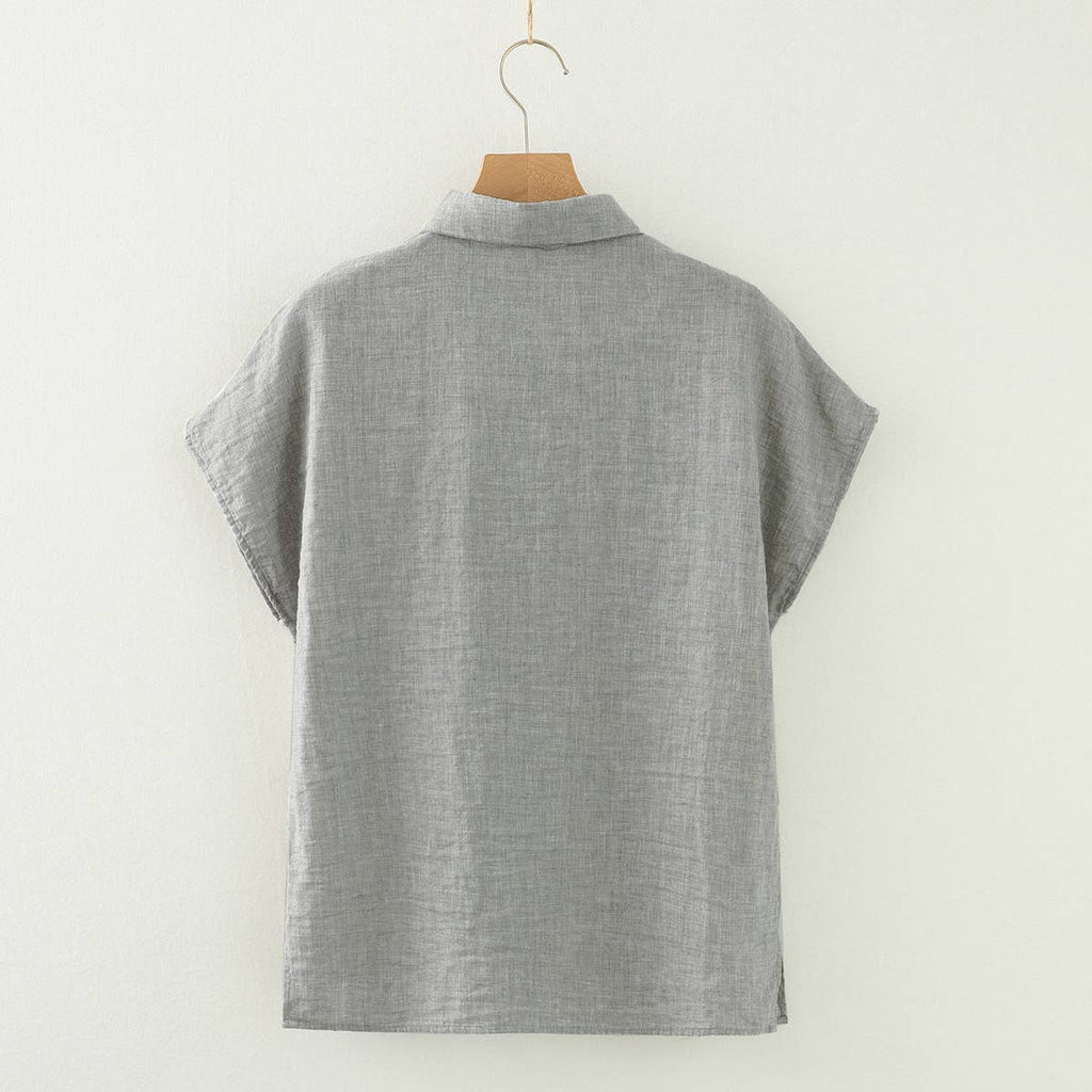 Gingham Soft Muslin Cotton Button-Down cap sleeve blouse