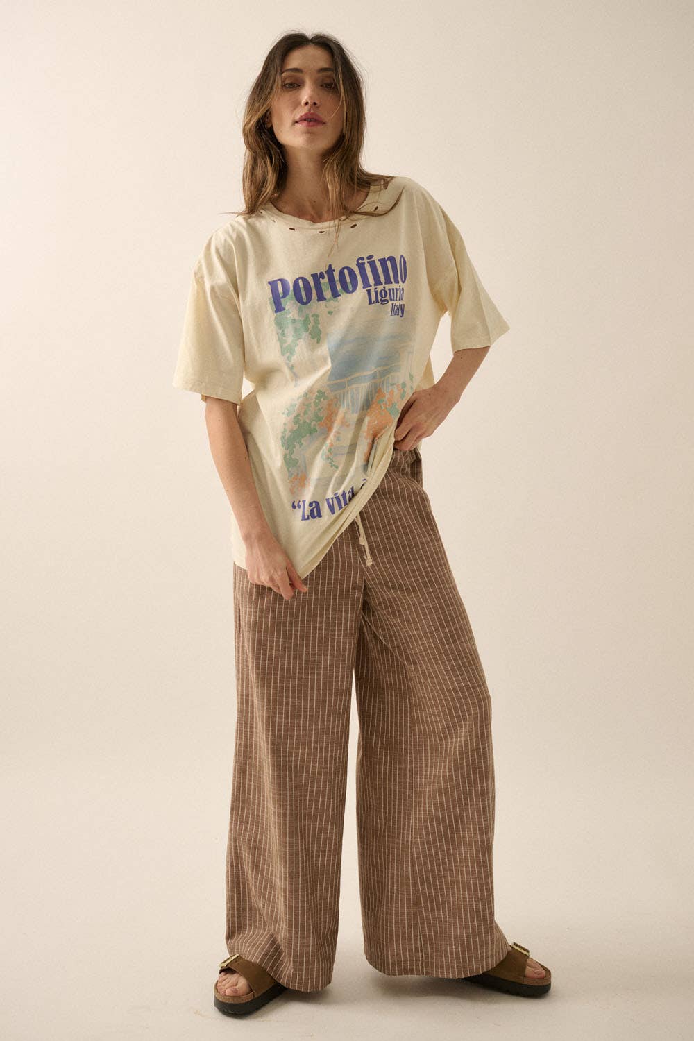 Portofino Italy Distressed Oversize Graphic Tee