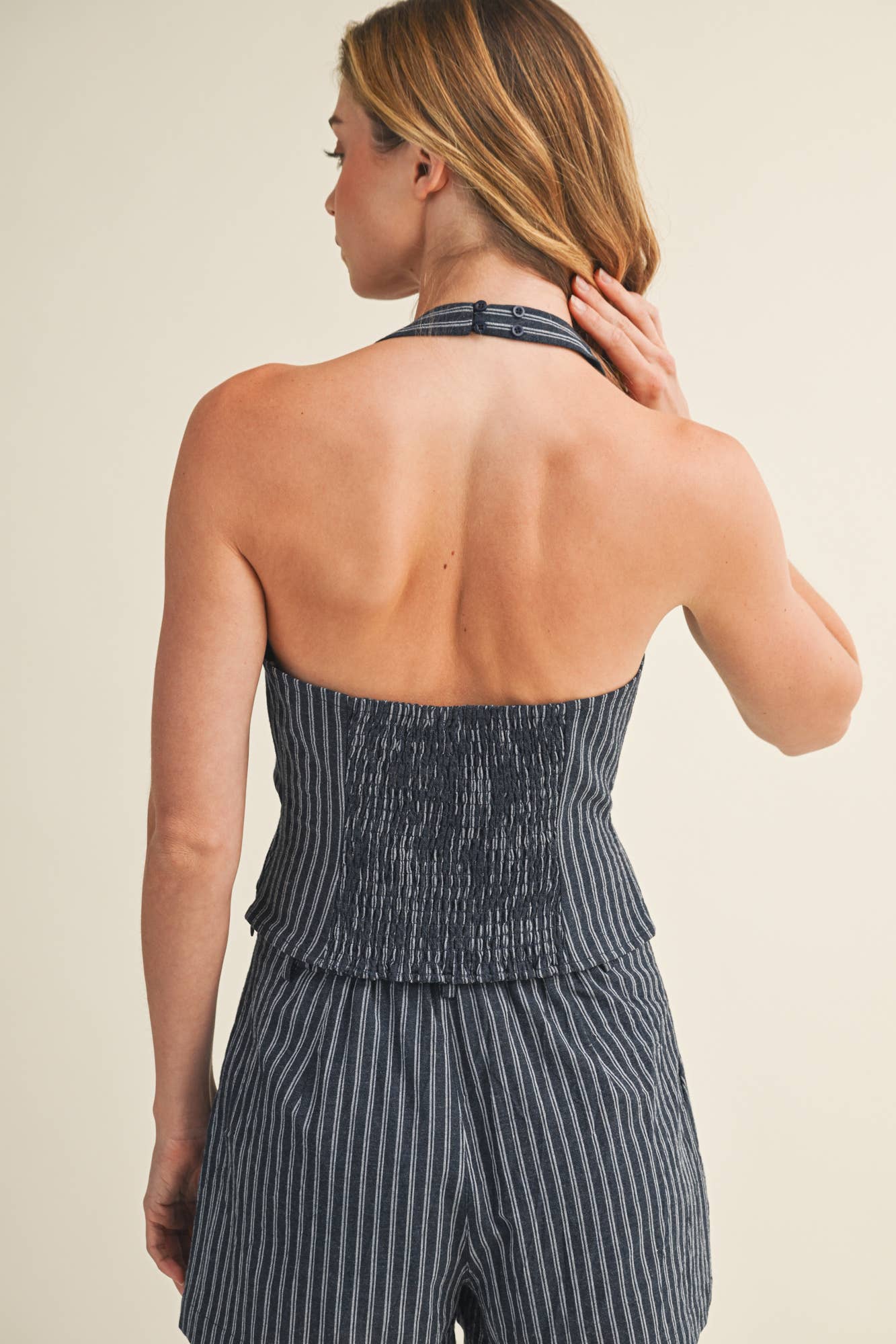 HALTER WRAP STRIPE TOP