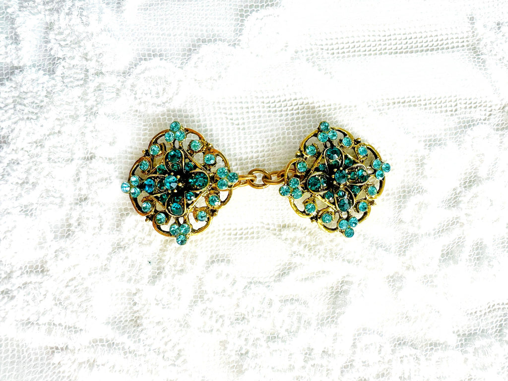 Blue & Gold Cinch Clip, Gilded Sweater Clasp KardiKlip