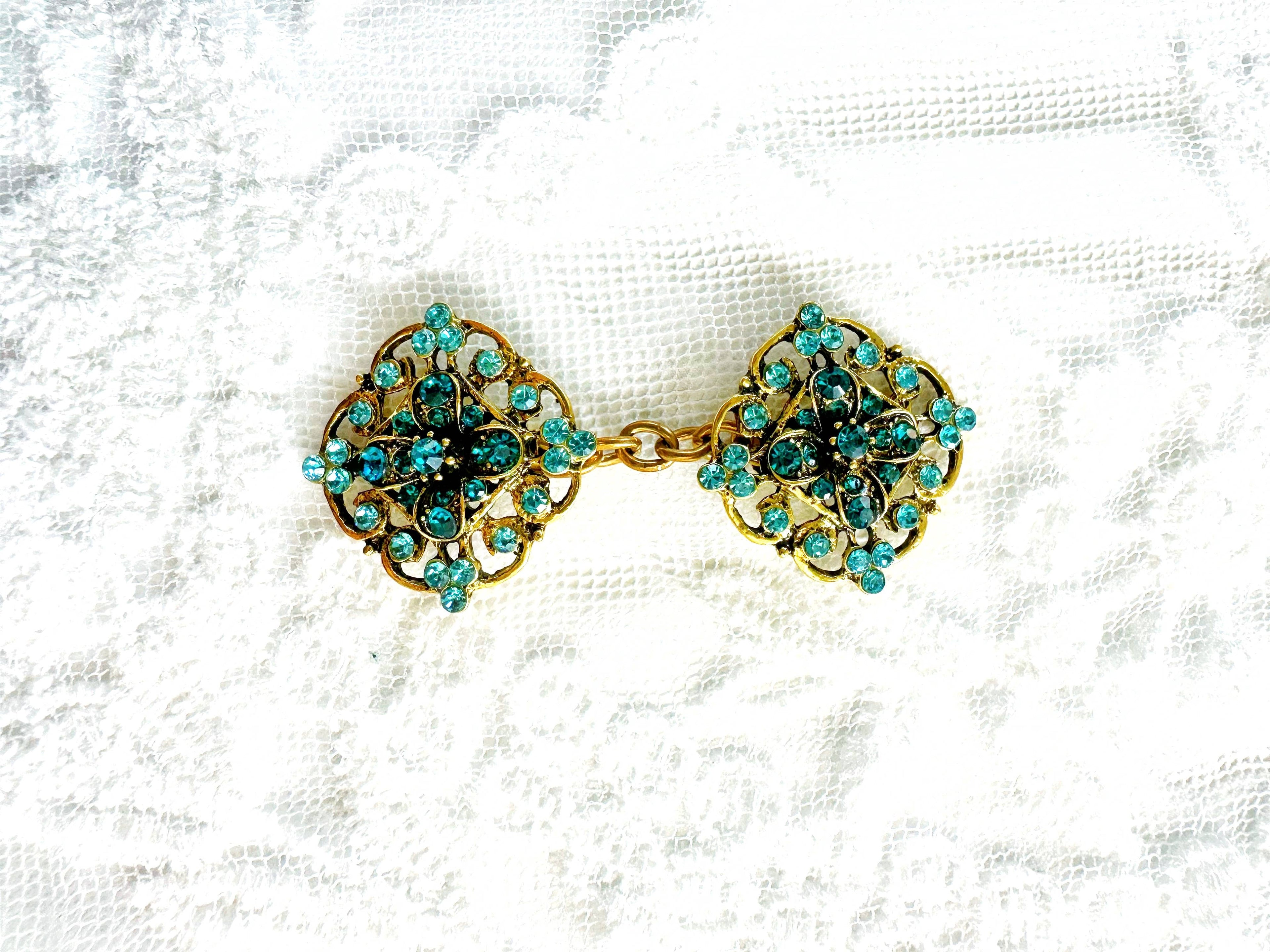 Blue & Gold Cinch Clip, Gilded Sweater Clasp KardiKlip