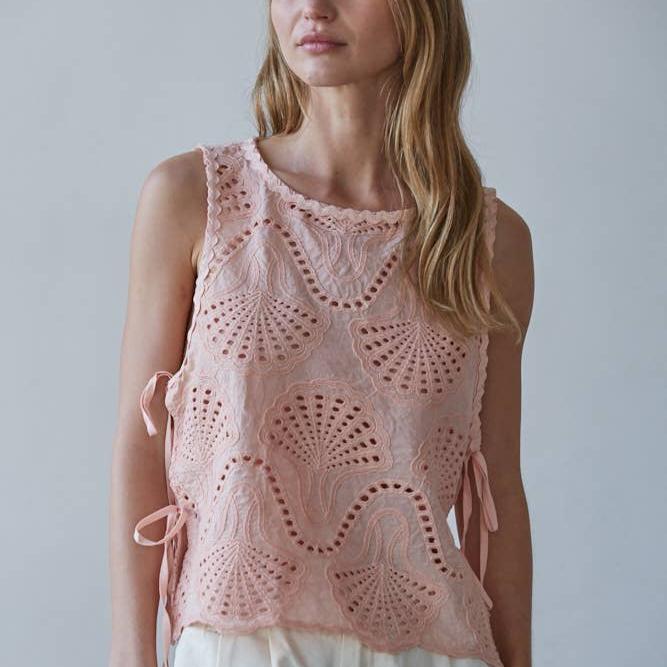 Cotton Eyelet Round Neck Sleeveless Top