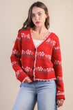 12W3524N-Floral Graphic Detail Knit Sweater Cardigan