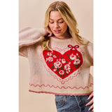 Big Valentine Heart Coquette Crop Sweater