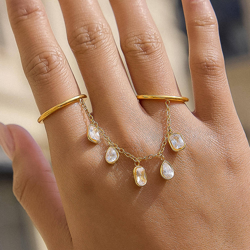Cosette 18K Gold Non-Tarnish CZ Dangle Circle Drop Ring
