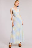 V-neck Sleeveless Plaid Maxi Dress with Back Tie