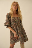 Ornate Jacquard Tapestry Babydoll Mini Dress