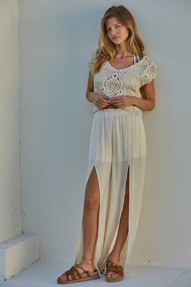 Crochet Cotton V-Neck Sweater Top