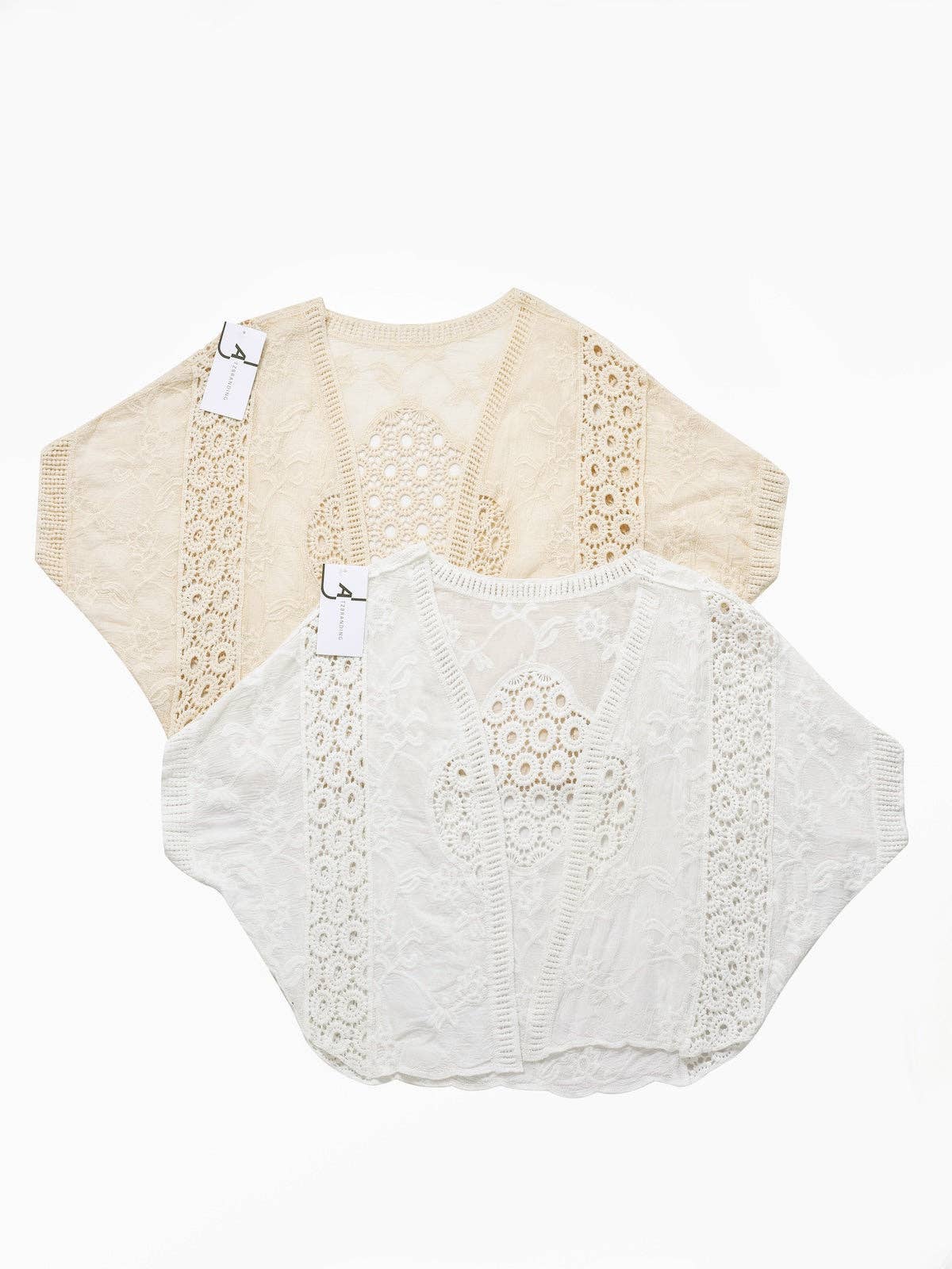 Crosa - Lace Open Front Cardigan with Batwing Sleeves