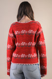 12W3524N-Floral Graphic Detail Knit Sweater Cardigan