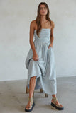 Striped Tube Neck Strapless Flare Maxi Dress
