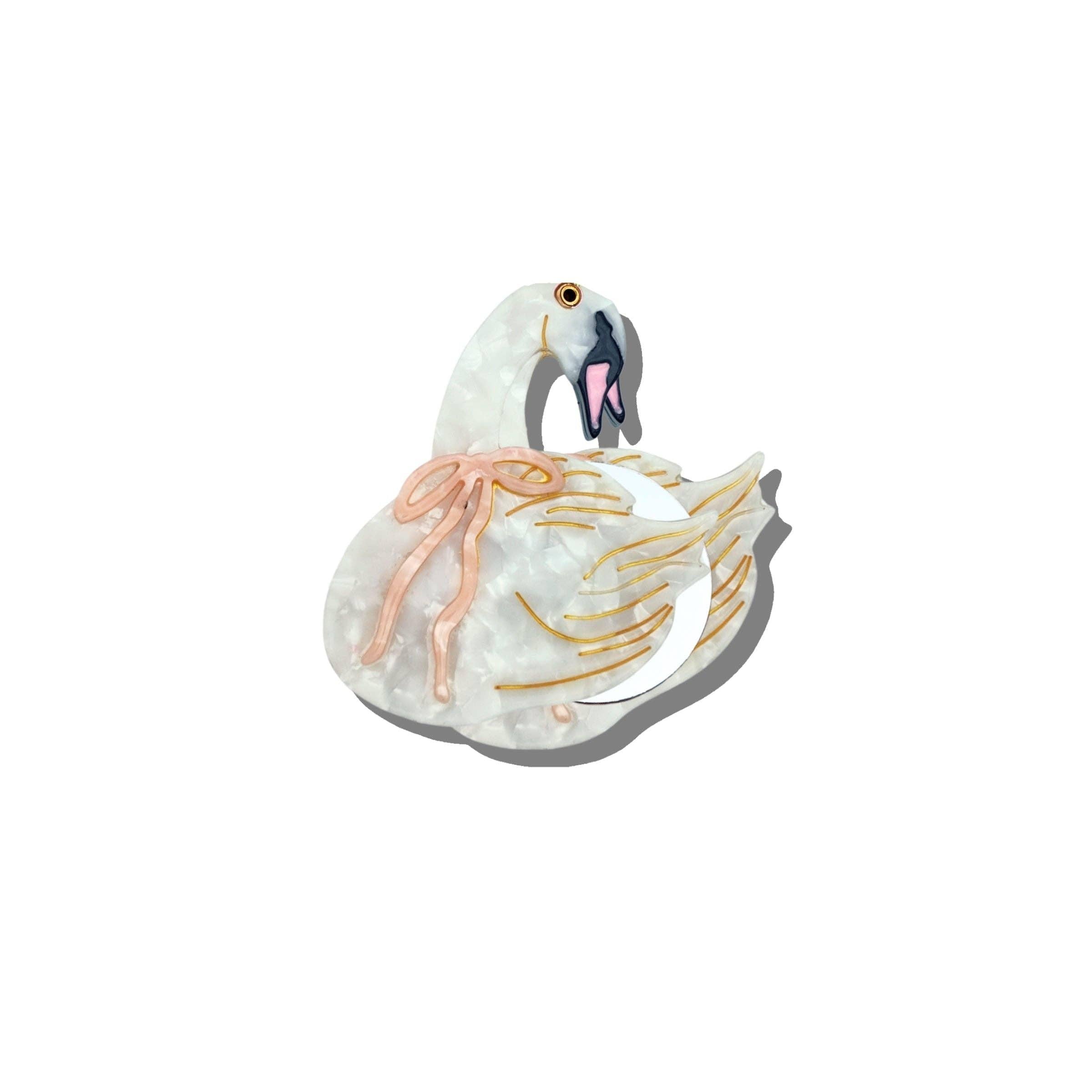 Hand-painted Swan Compact Mirror | Eco-Friendly