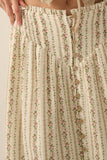 Floral-stripe Yoke-Waist Button-Front Maxi Skirt