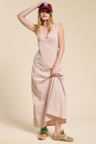 V-neck Sleeveless Plaid Maxi Dress with Back Tie