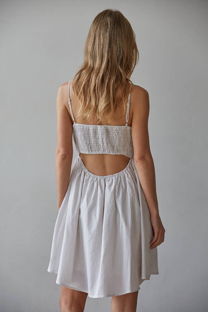 Woven Cotton Striped Cross Stitch Detail Bubble Mini