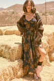 Floral-Print Smocked Sweetheart Maxi Peasant Dress