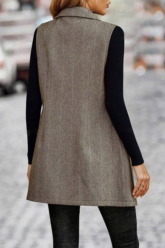 Sleeveless Lapel Blazer Long Coat GSS120