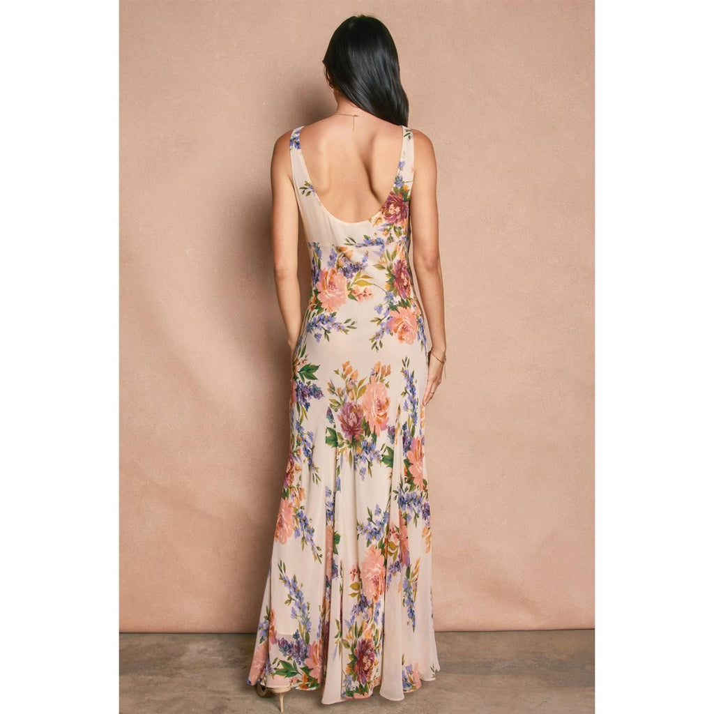 Delicate Affair Cowl Neck Godet Maxi Dress